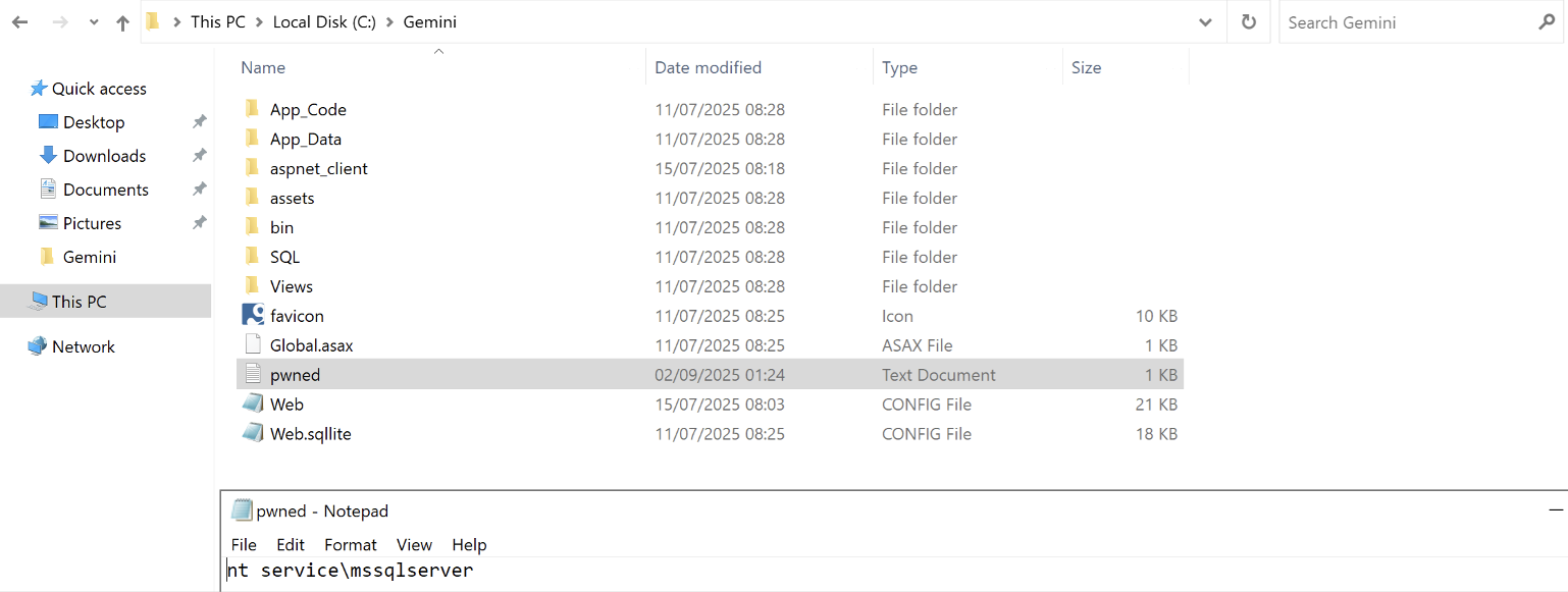 Output file created through RCE
