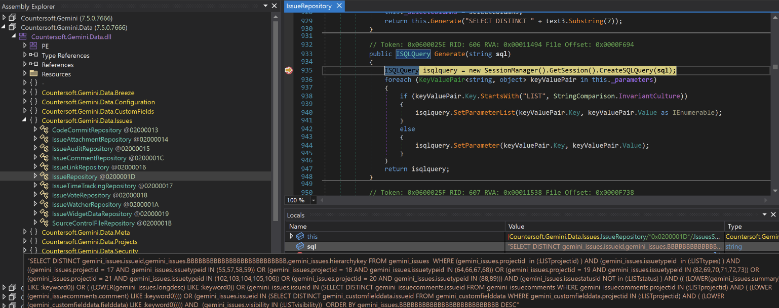 Input value reflected in SQL statement